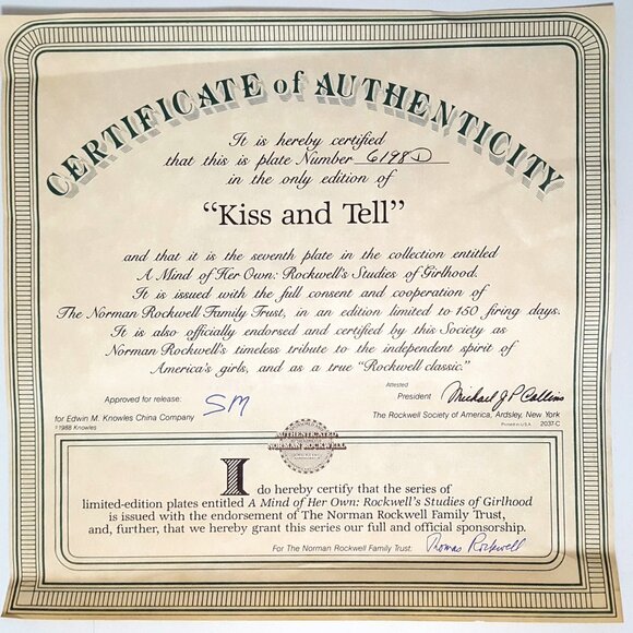 Vintage Norman Rockwell Kiss and Tell Edwin M. Knowles Collectors Plate 8.5" - Picture 2 of 7